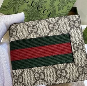 Authentic W/cert Card Bnwt Monogram GG bifold Bill/ Cardholder Red/green Stripe